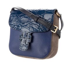 Tory Burch Blue Crocodile/Leather/Suede Crossbody
